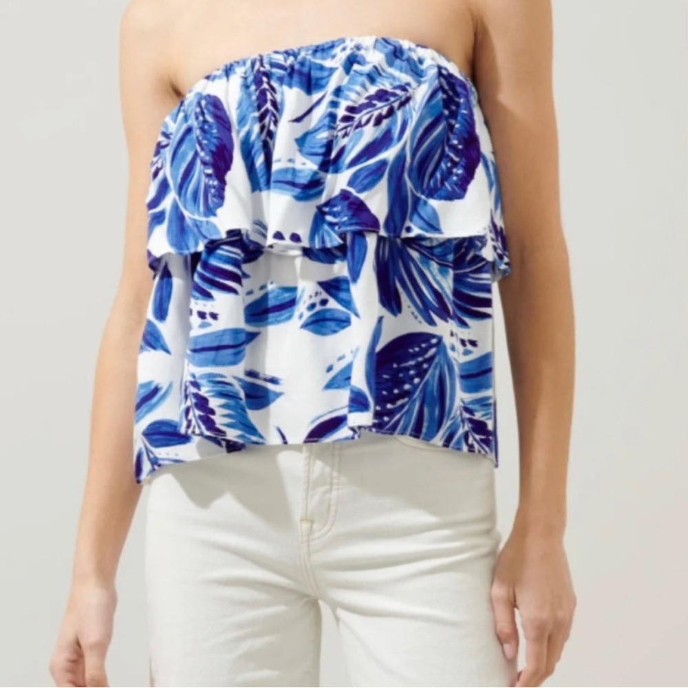 NWT Sugarlips Blue Ruffled Strapless Crop Top size XS